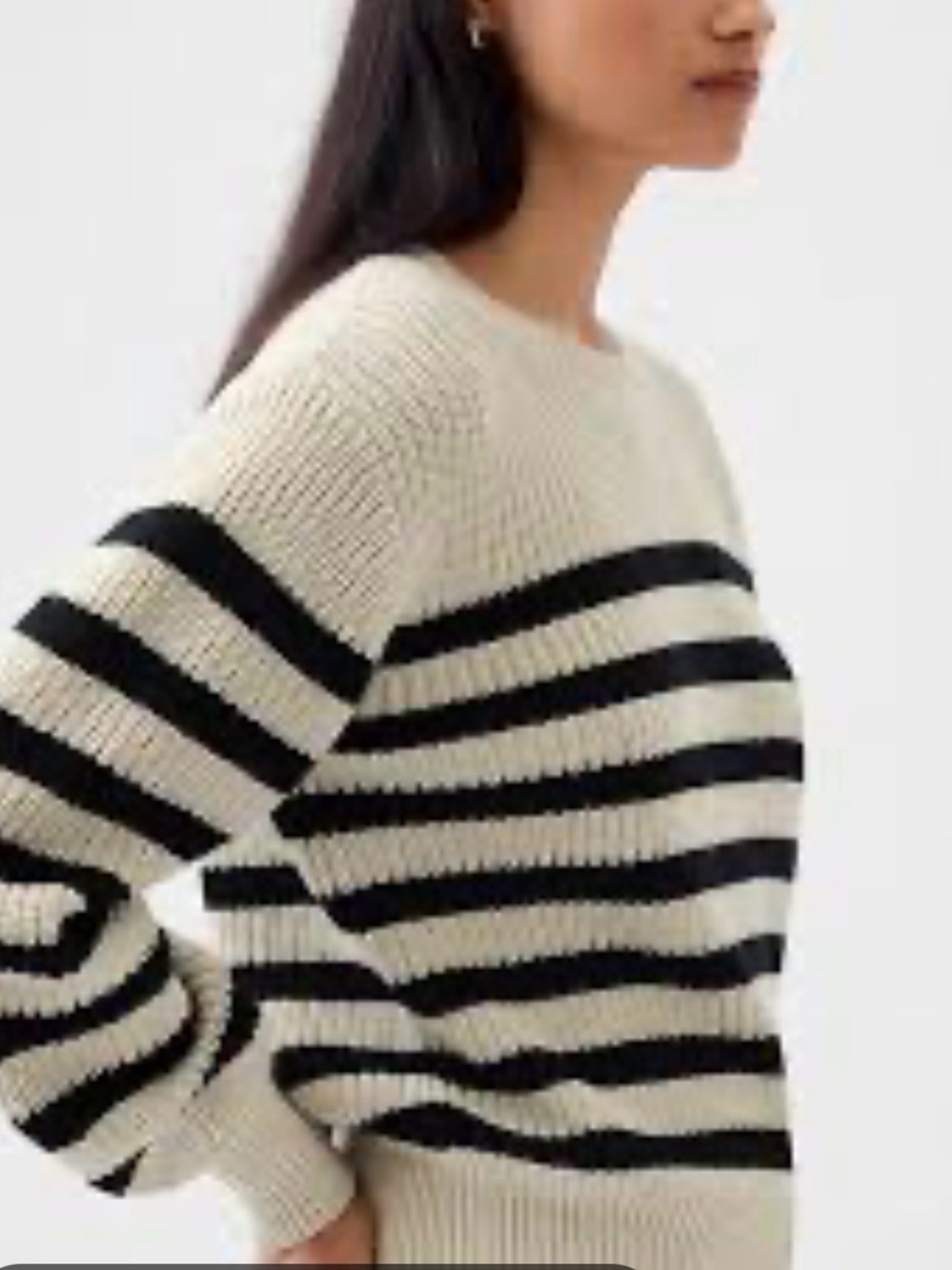 GAP Cream and Black Striped Crewneck Sweater